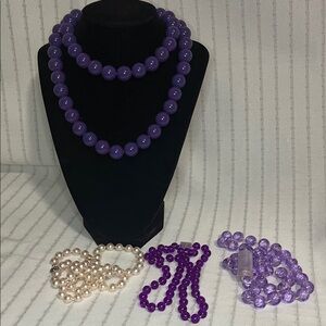 Purple Beaded Kids Necklace Set of 4
